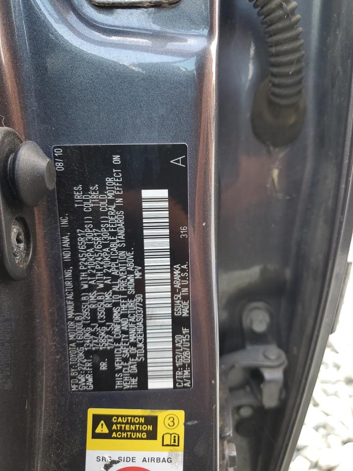 2010 Toyota Highlander Se VIN: 5TDJK3EH0AS037790 Lot: 71410245