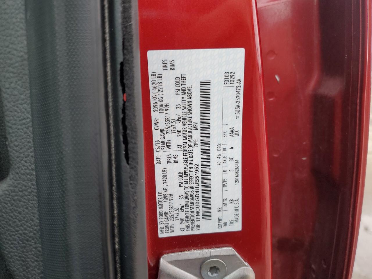 2017 Ford Escape Se VIN: 1FMCU0GD4HUB51952 Lot: 81662815