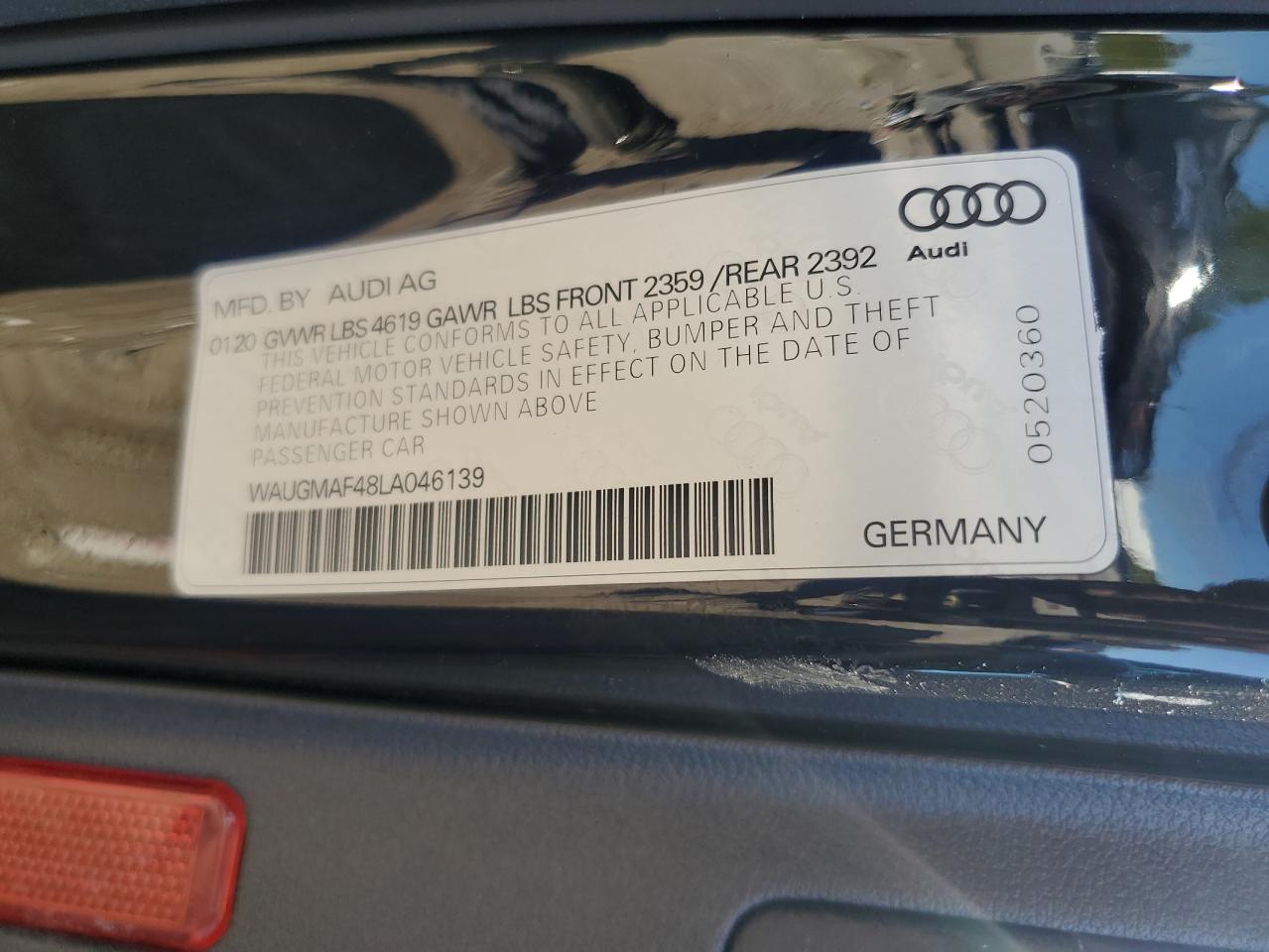2020 Audi A4 Premium VIN: WAUGMAF48LA046139 Lot: 71862505