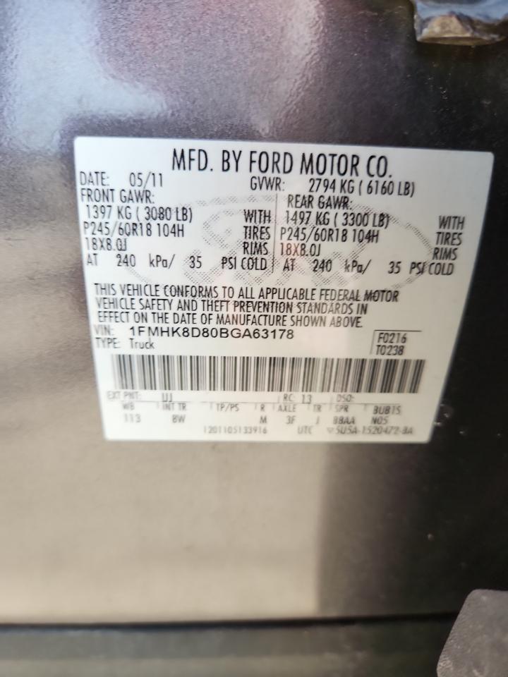 2011 Ford Explorer Xlt VIN: 1FMHK8D80BGA63178 Lot: 81914245