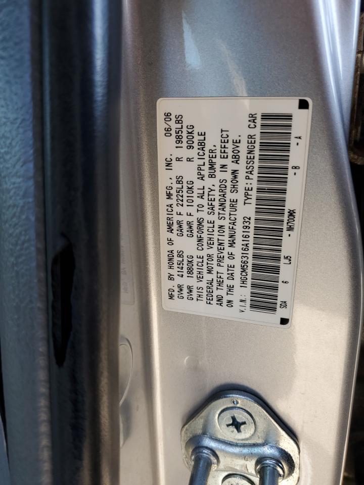 2006 Honda Accord Se VIN: 1HGCM56316A161932 Lot: 81934835