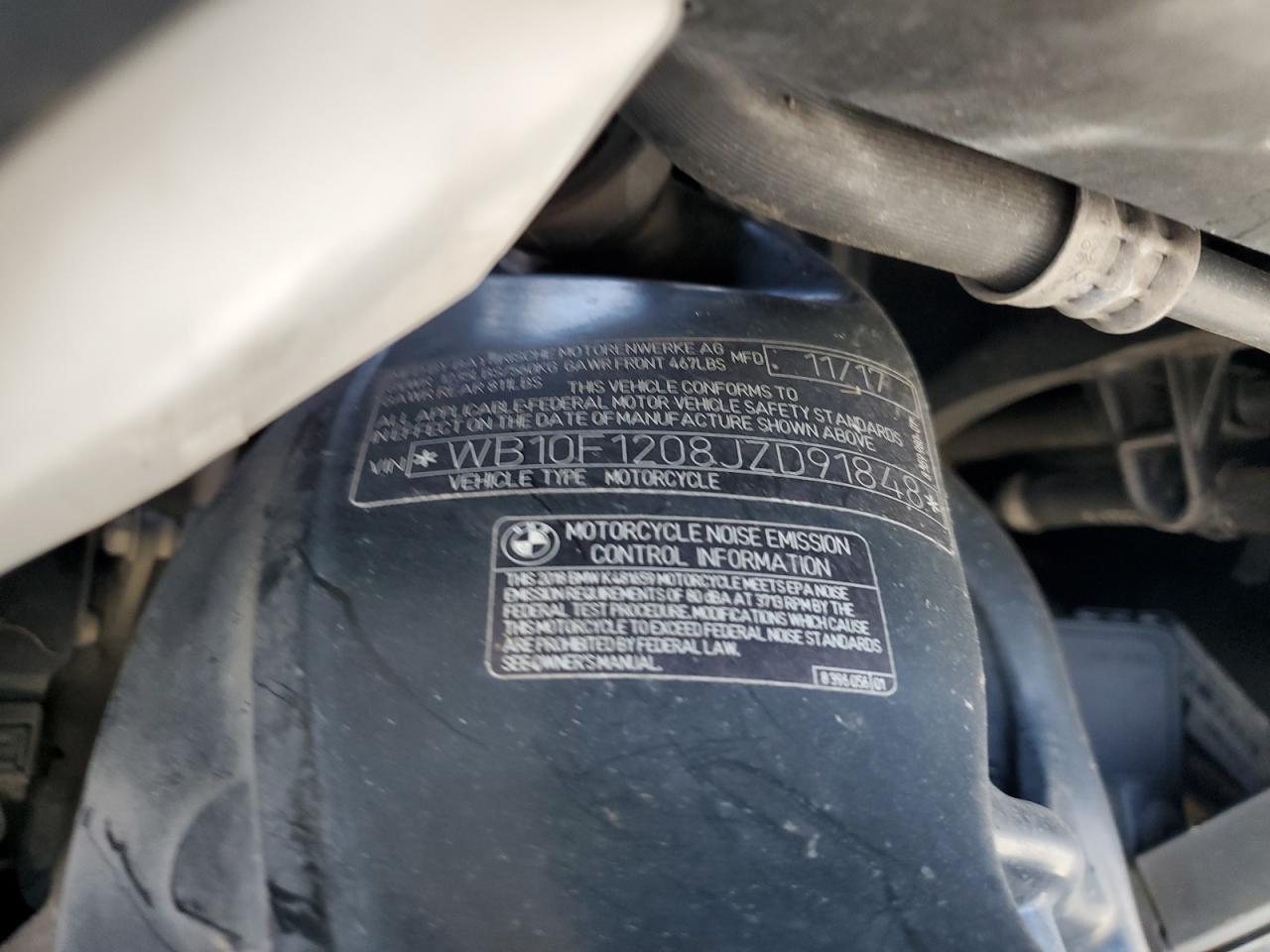 2018 BMW K1600 Gtl VIN: WB10F1208JZD91848 Lot: 81524685