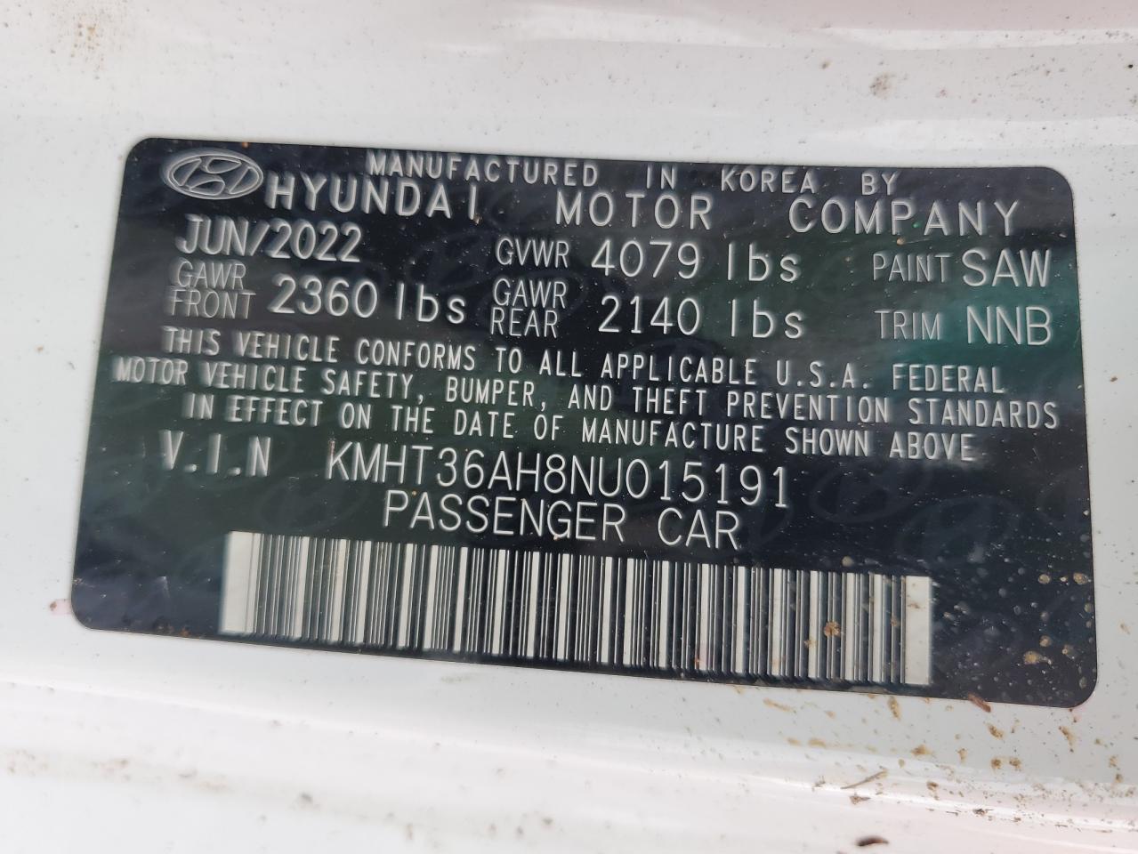 2022 Hyundai Veloster N VIN: KMHT36AH8NU015191 Lot: 84730155