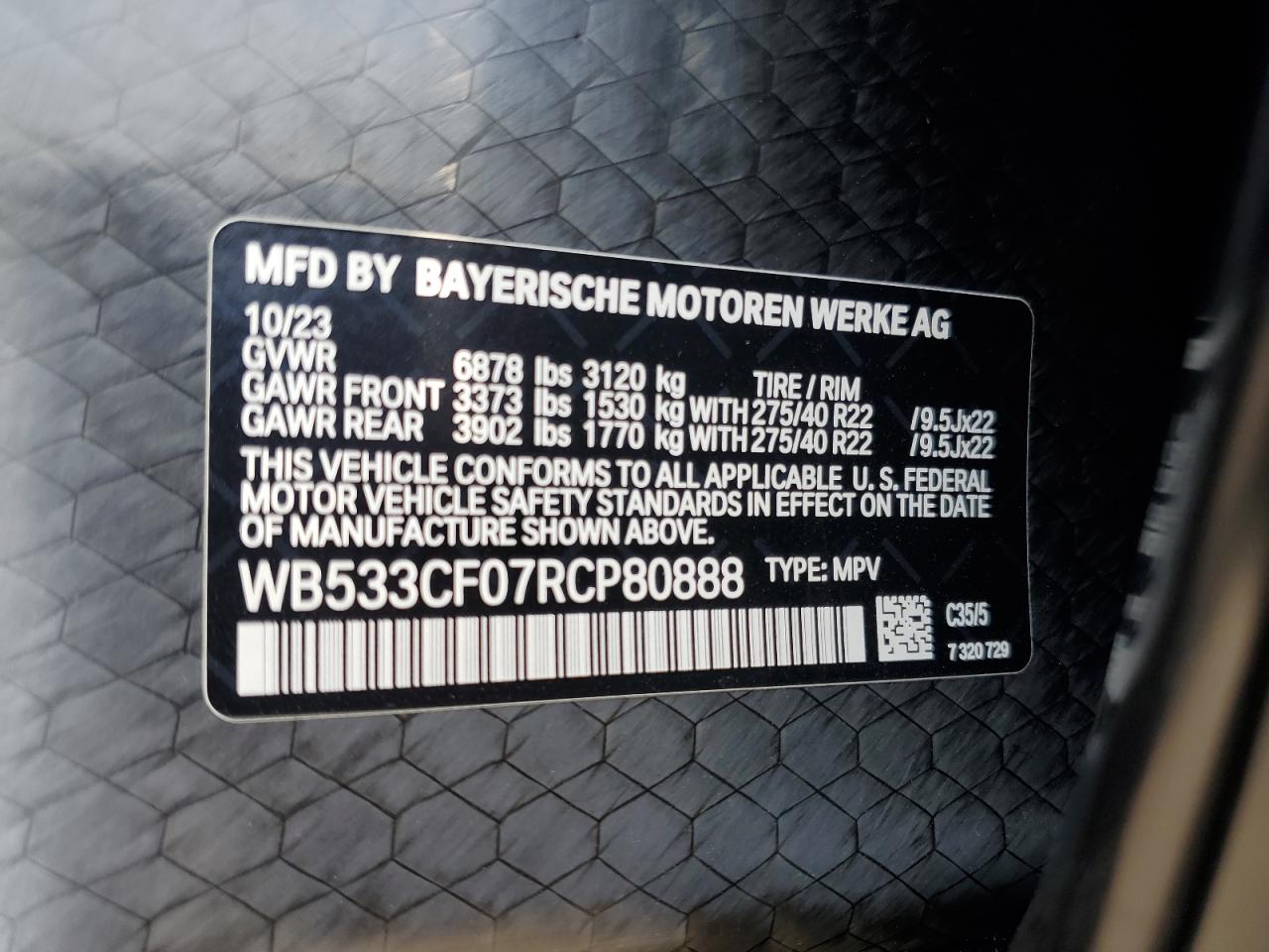 2024 BMW Ix M60 VIN: WB533CF07RCP80888 Lot: 72082825