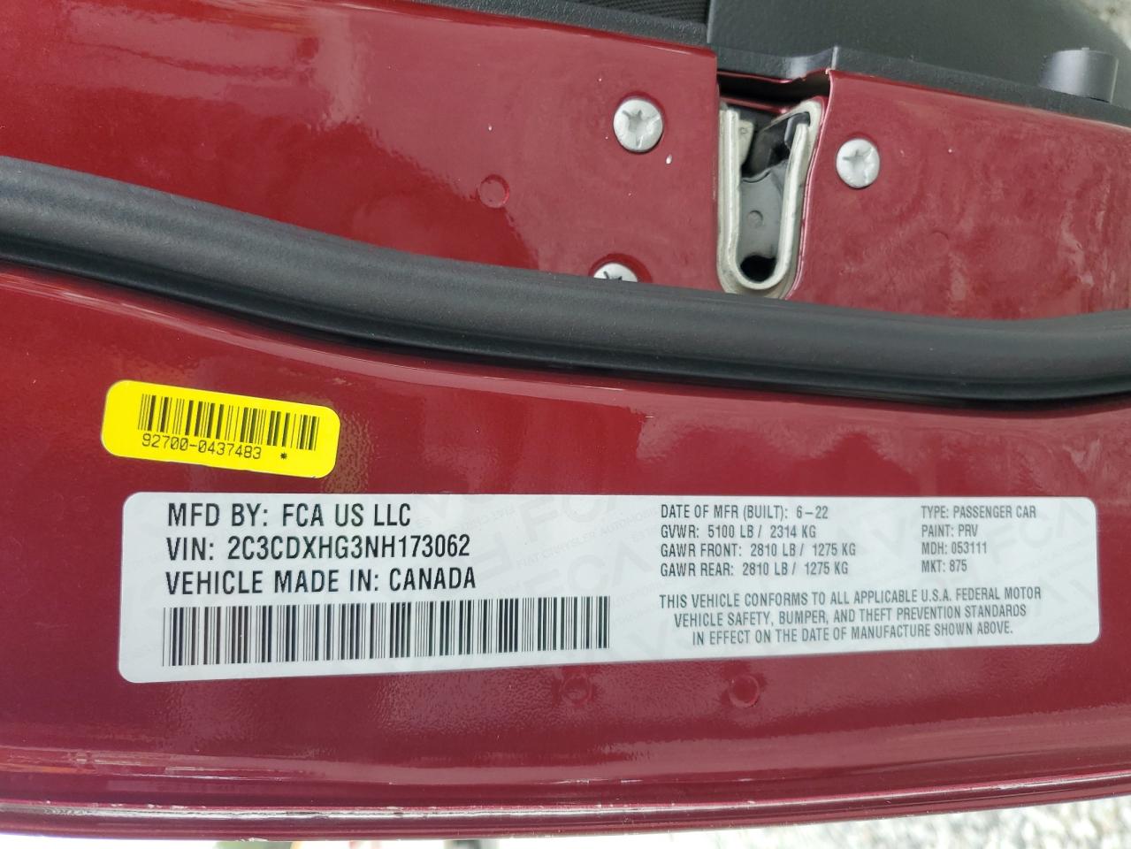 2022 Dodge Charger Gt VIN: 2C3CDXHG3NH173062 Lot: 81200965