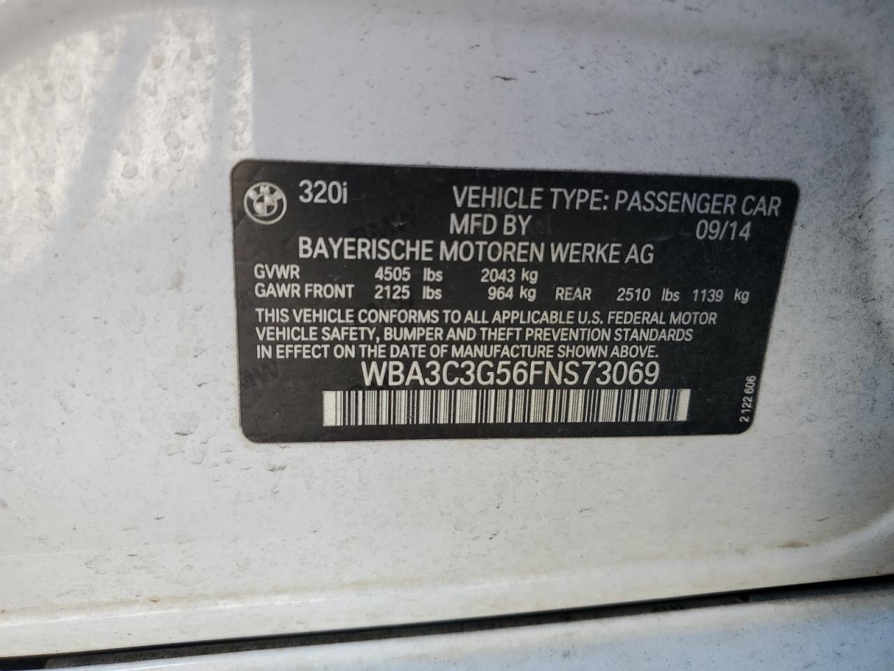 2015 BMW 320 I xDrive VIN: WBA3C3G56FNS73069 Lot: 80637165