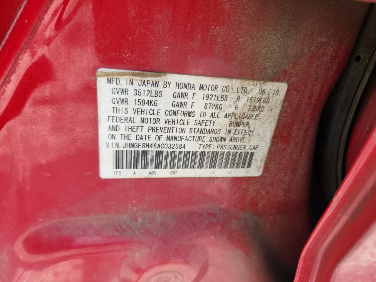 2010 Honda Fit Sport VIN: JHMGE8H46AC032584 Lot: 71719305