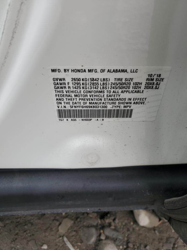 2019 Honda Pilot Touring VIN: 5FNYF6H69KB031300 Lot: 80087965