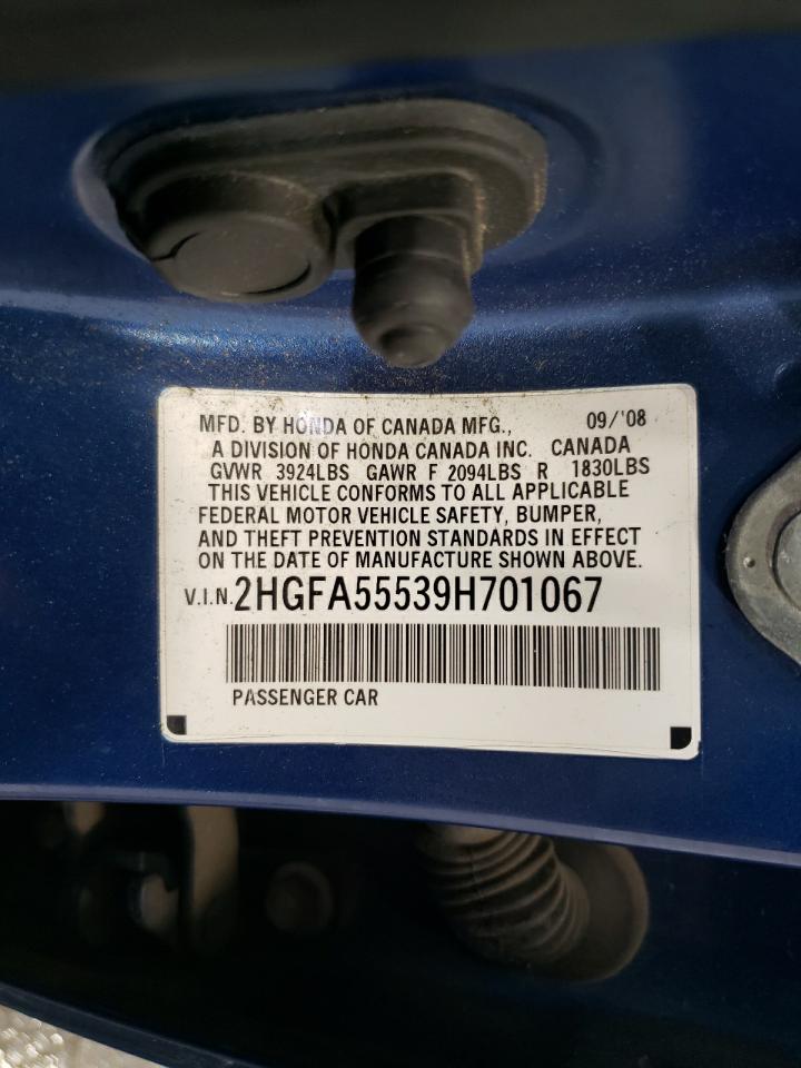2009 Honda Civic Si VIN: 2HGFA55539H701067 Lot: 80626135