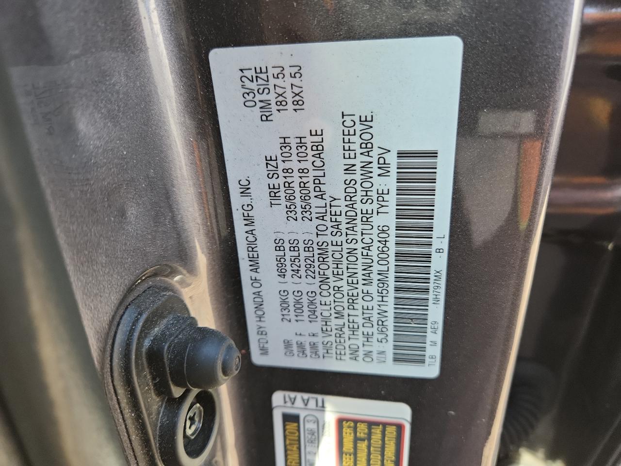 2021 Honda Cr-V Ex VIN: 5J6RW1H59ML006406 Lot: 80636625