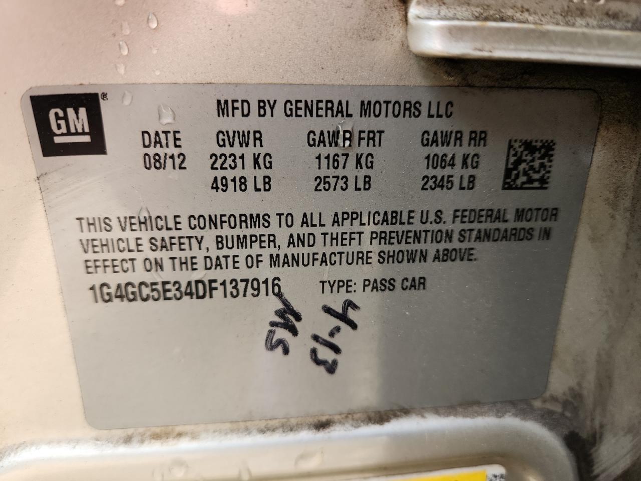 2013 Buick Lacrosse VIN: 1G4GC5E34DF137916 Lot: 81418685