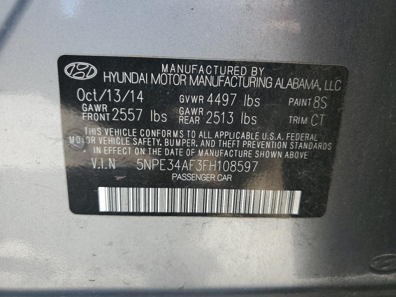 2015 Hyundai Sonata Sport VIN: 5NPE34AF3FH108597 Lot: 83854715