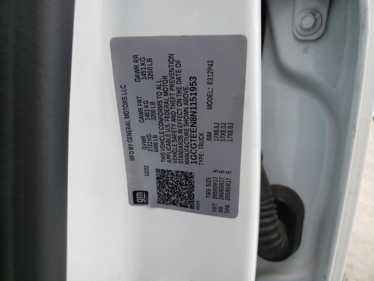 2022 Chevrolet Colorado Zr2 VIN: 1GCGTEEN8N1151953 Lot: 82141875