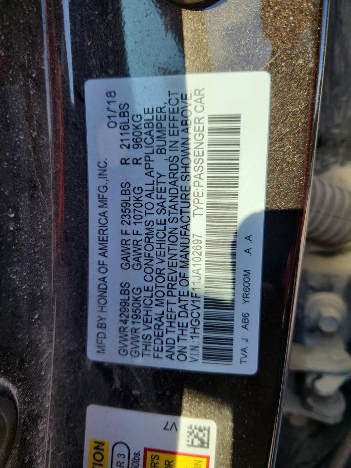 2018 Honda Accord Lx VIN: 1HGCV1F11JA102697 Lot: 83986355