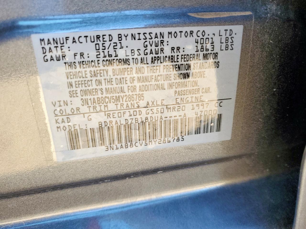 2021 Nissan Sentra Sv VIN: 3N1AB8CV5MY286785 Lot: 84618205