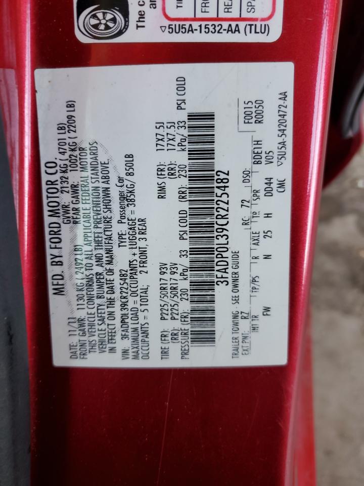 2012 Ford Fusion Hybrid VIN: 3FADP0L39CR225482 Lot: 81710665