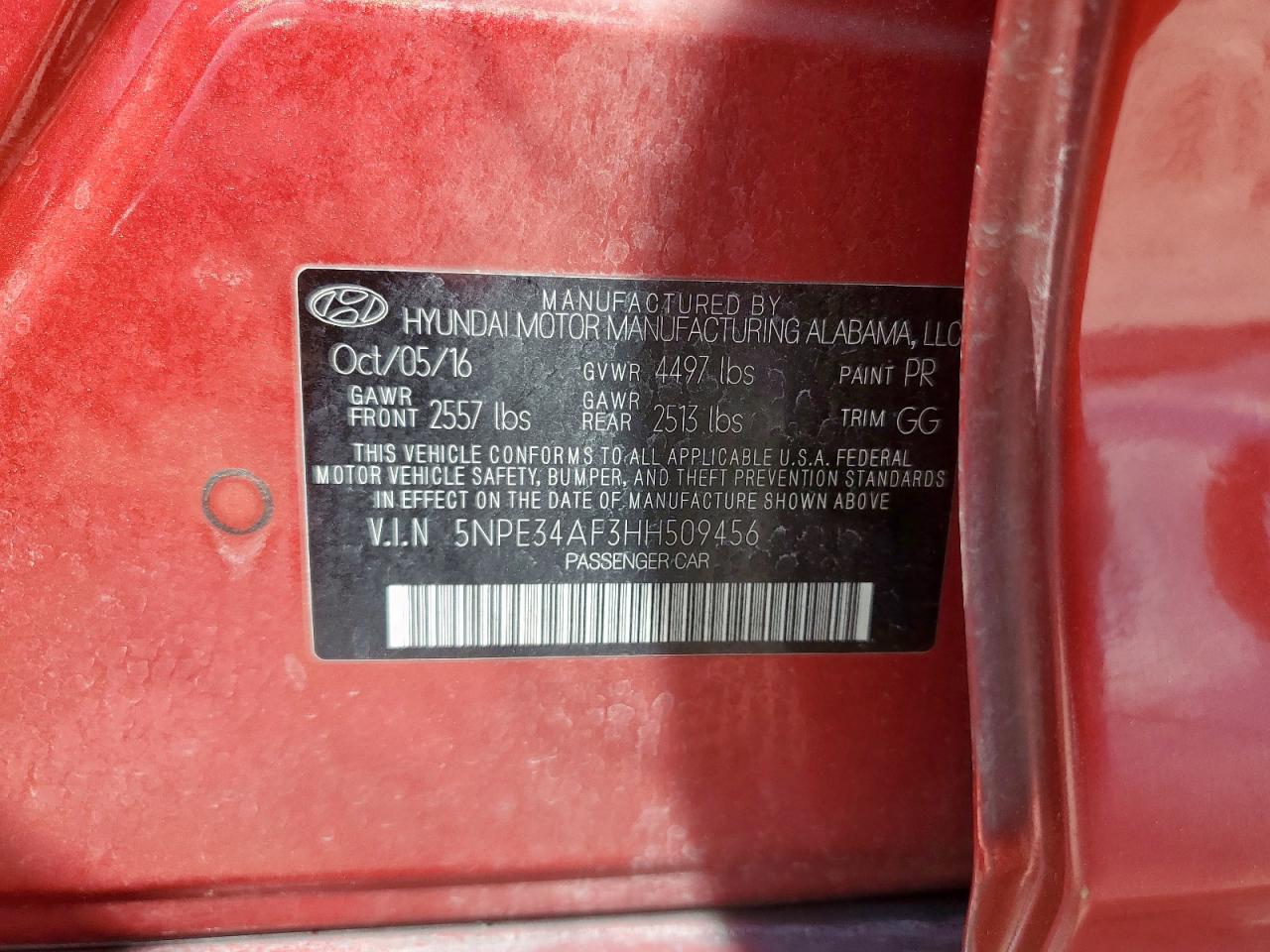 2017 Hyundai Sonata Sport VIN: 5NPE34AF3HH509456 Lot: 83770365