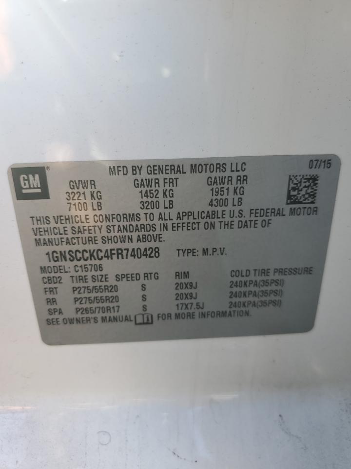 2015 Chevrolet Tahoe C1500 Ltz VIN: 1GNSCCKC4FR740428 Lot: 81438155