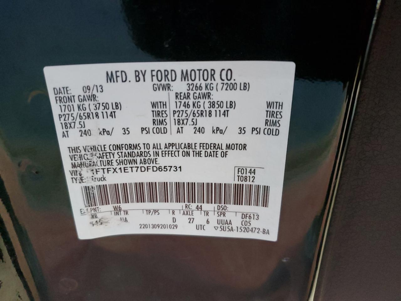 2013 Ford F150 Super Cab VIN: 1FTFX1ET7DFD65731 Lot: 84606965