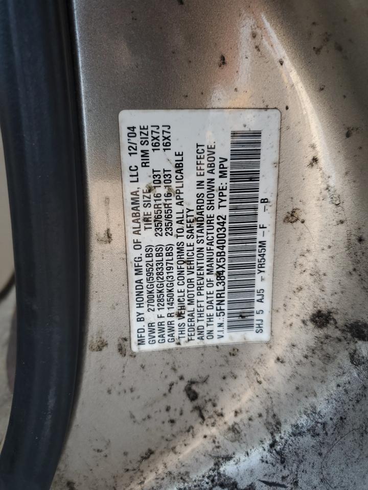 2005 Honda Odyssey Ex VIN: 5FNRL384X5B400342 Lot: 80887225