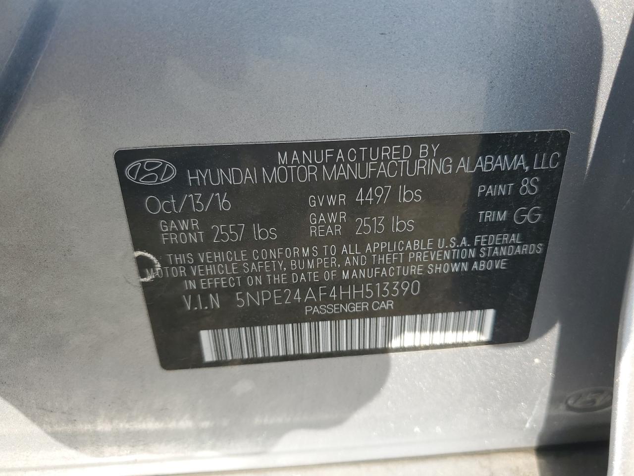 2017 Hyundai Sonata Se VIN: 5NPE24AF4HH513390 Lot: 81223805