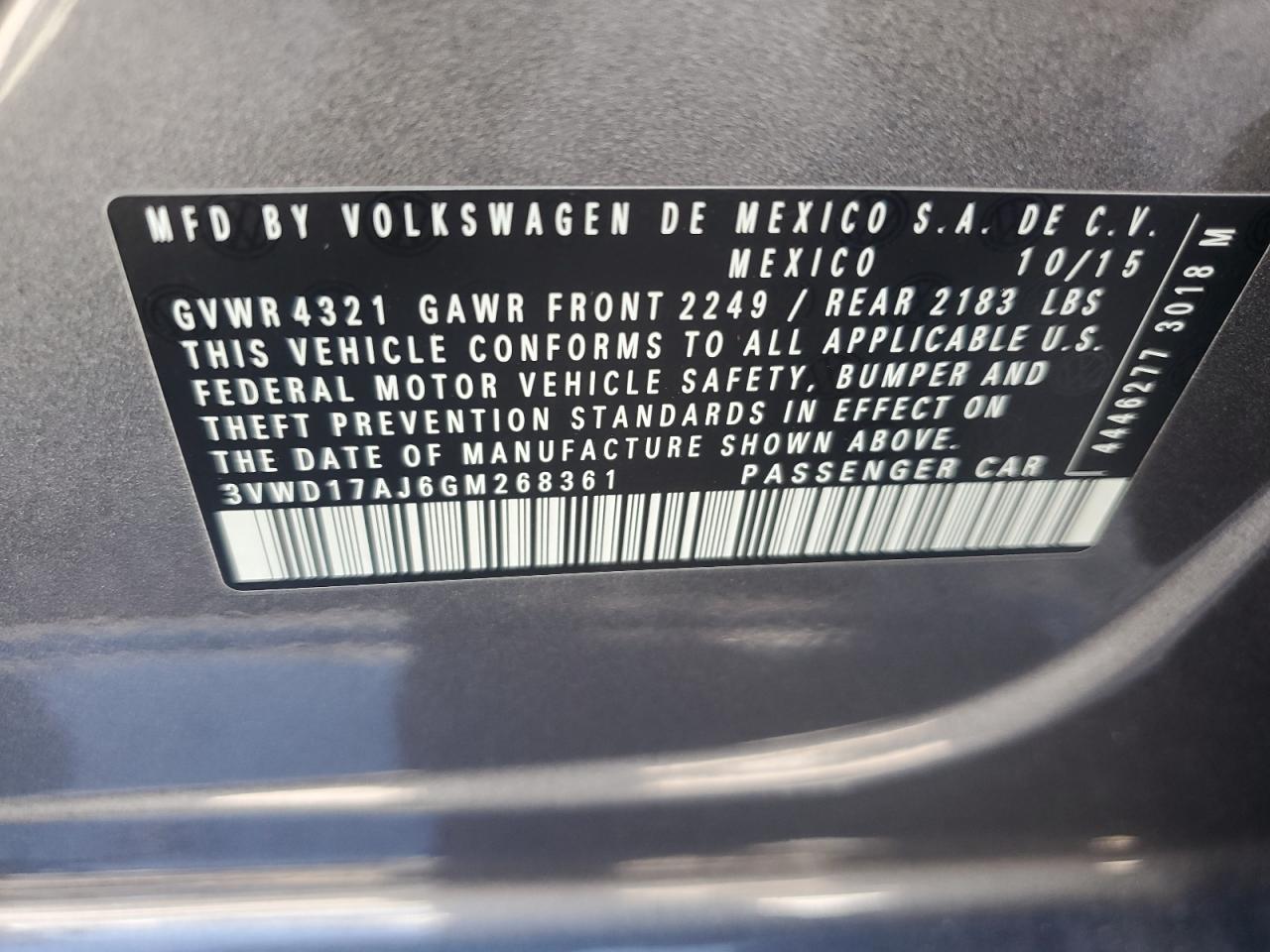 2016 Volkswagen Jetta Sport VIN: 3VWD17AJ6GM268361 Lot: 81297605