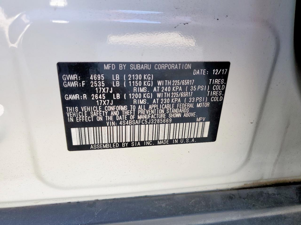 2018 Subaru Outback 2.5I Premium VIN: 4S4BSAFC5J3285669 Lot: 72090745