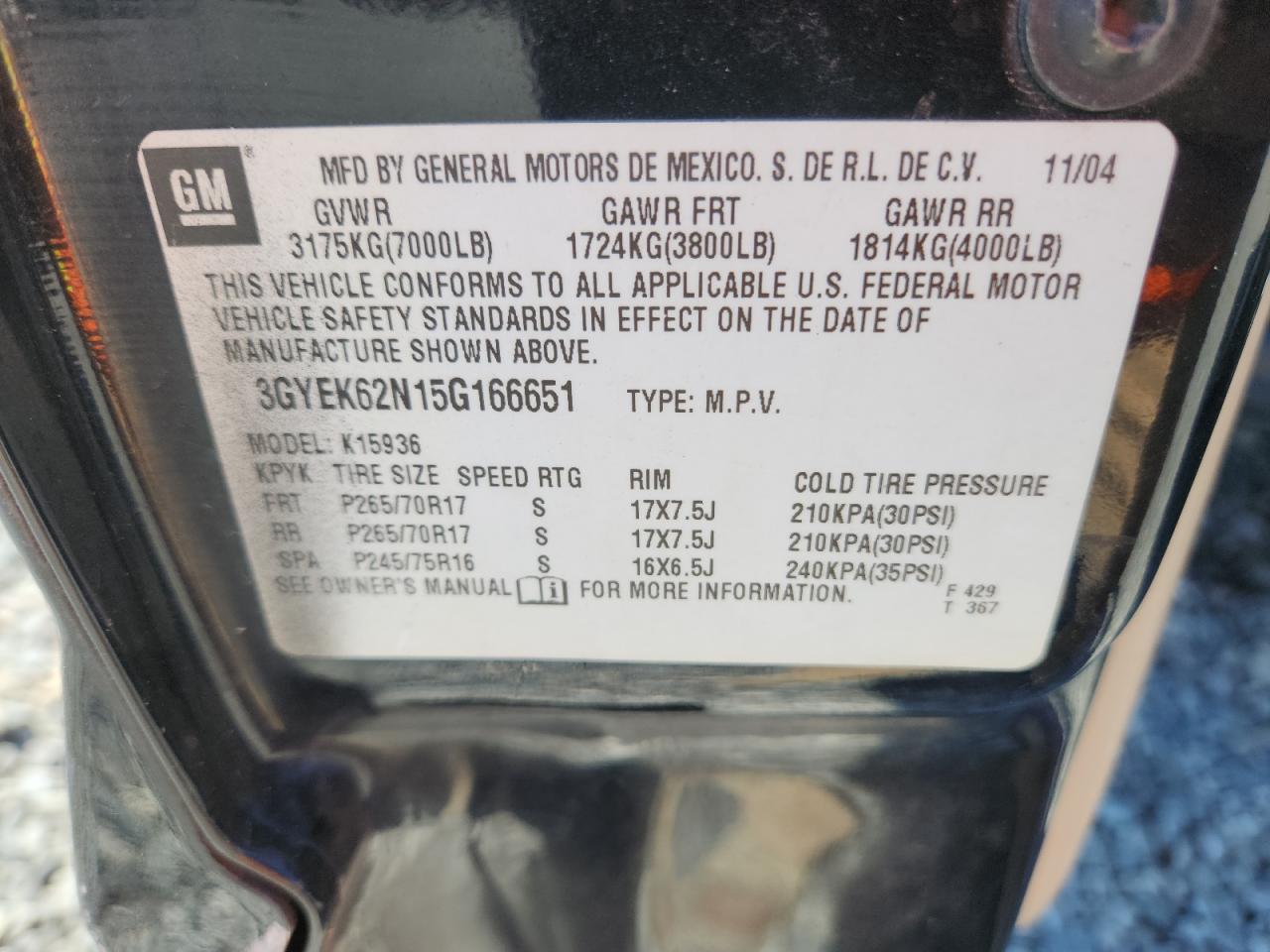 2005 Cadillac Escalade Ext VIN: 3GYEK62N15G166651 Lot: 80697355