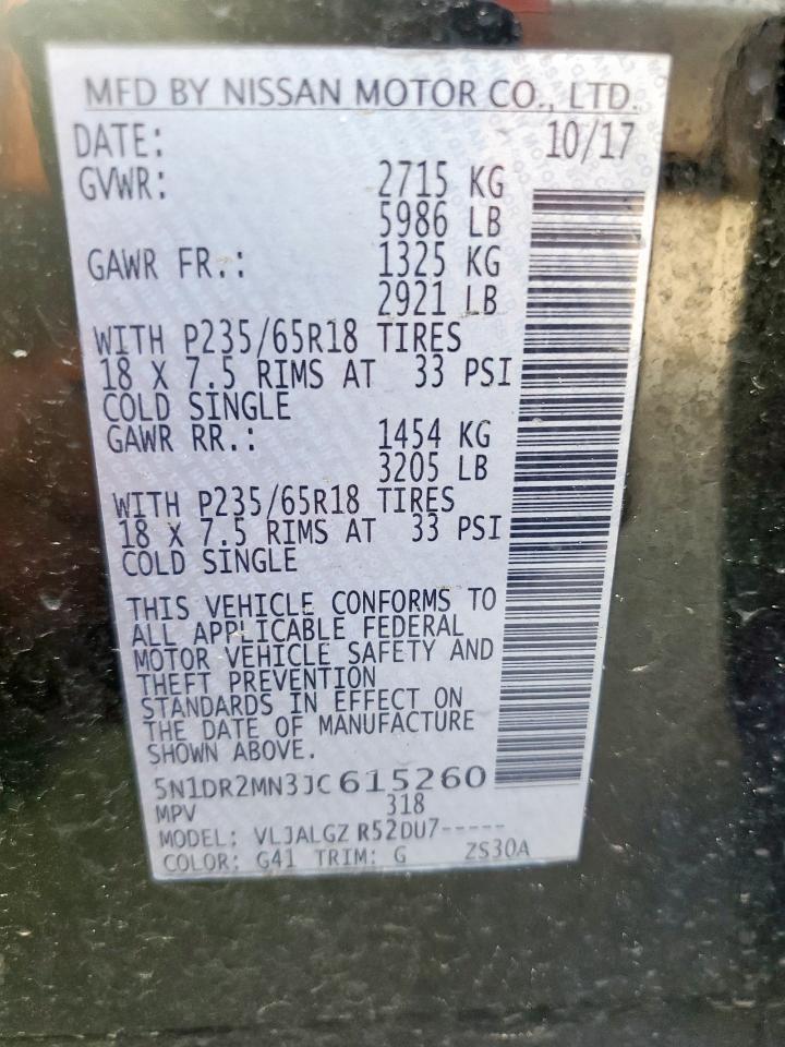 2018 Nissan Pathfinder S VIN: 5N1DR2MN3JC615260 Lot: 71406735