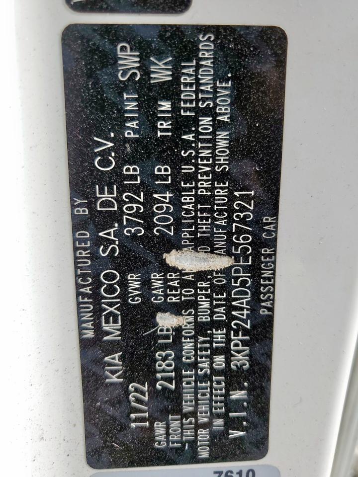 2023 Kia Forte Lx VIN: 3KPF24AD5PE567321 Lot: 80559685