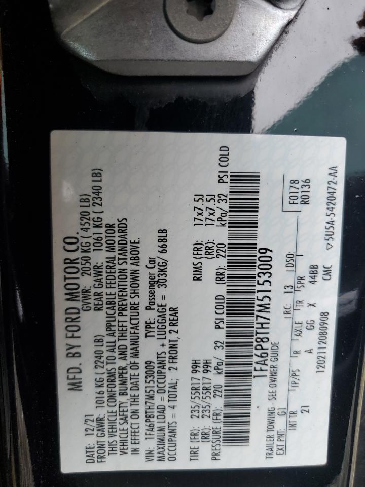 2021 Ford Mustang VIN: 1FA6P8TH7M5153009 Lot: 81675295