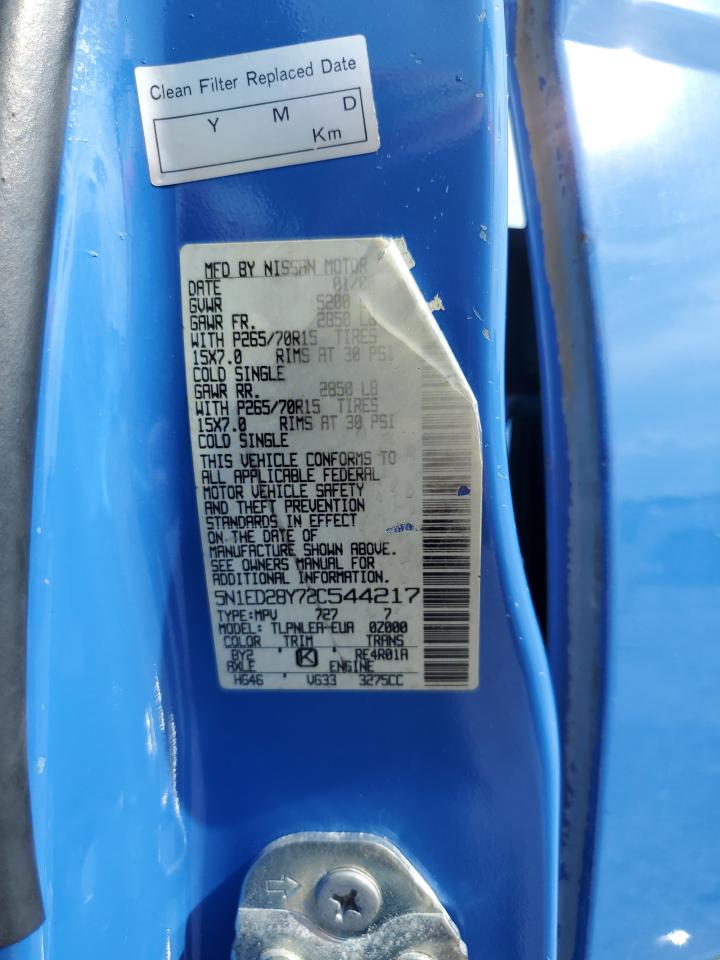 2002 Nissan Xterra Xe VIN: 5N1ED28Y72C544217 Lot: 80349295