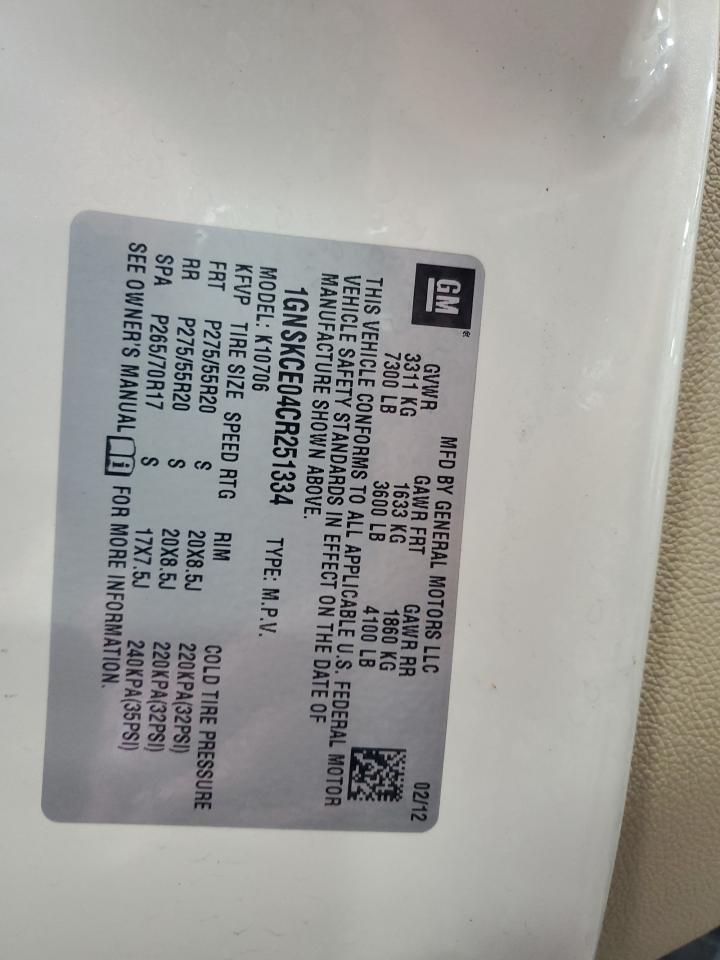 2012 Chevrolet Tahoe K1500 Ltz VIN: 1GNSKCE04CR251334 Lot: 81331805