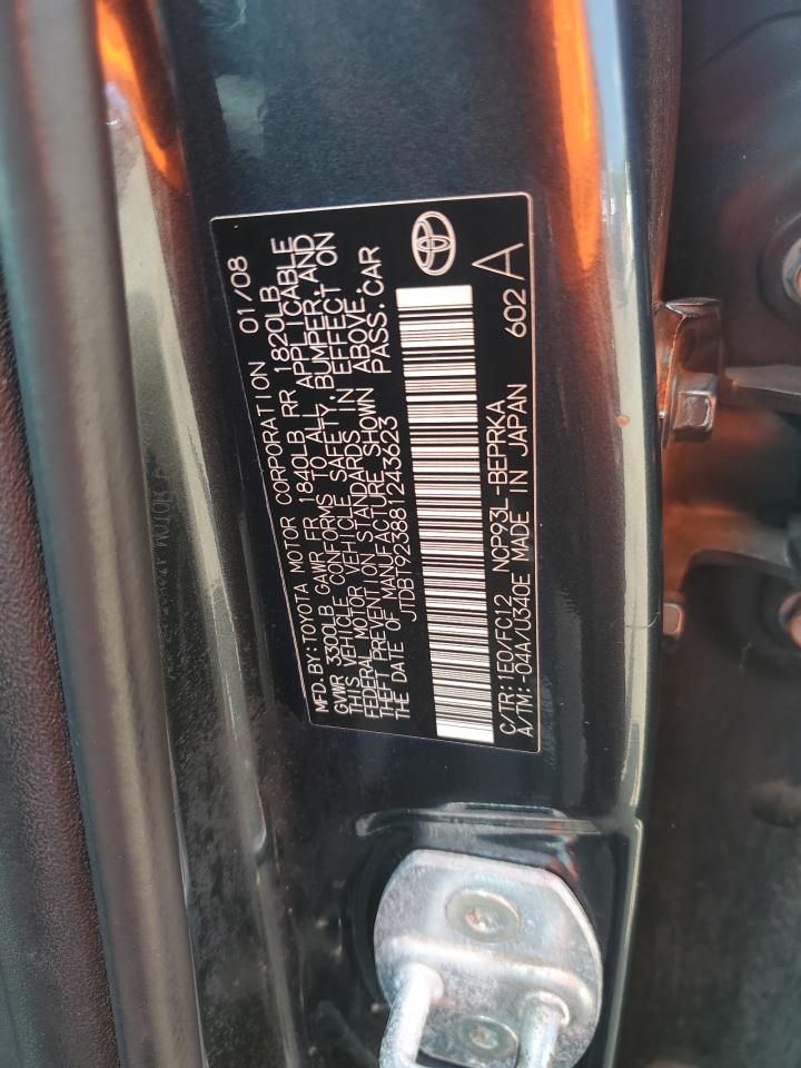 2008 Toyota Yaris VIN: JTDBT923881243623 Lot: 81208355
