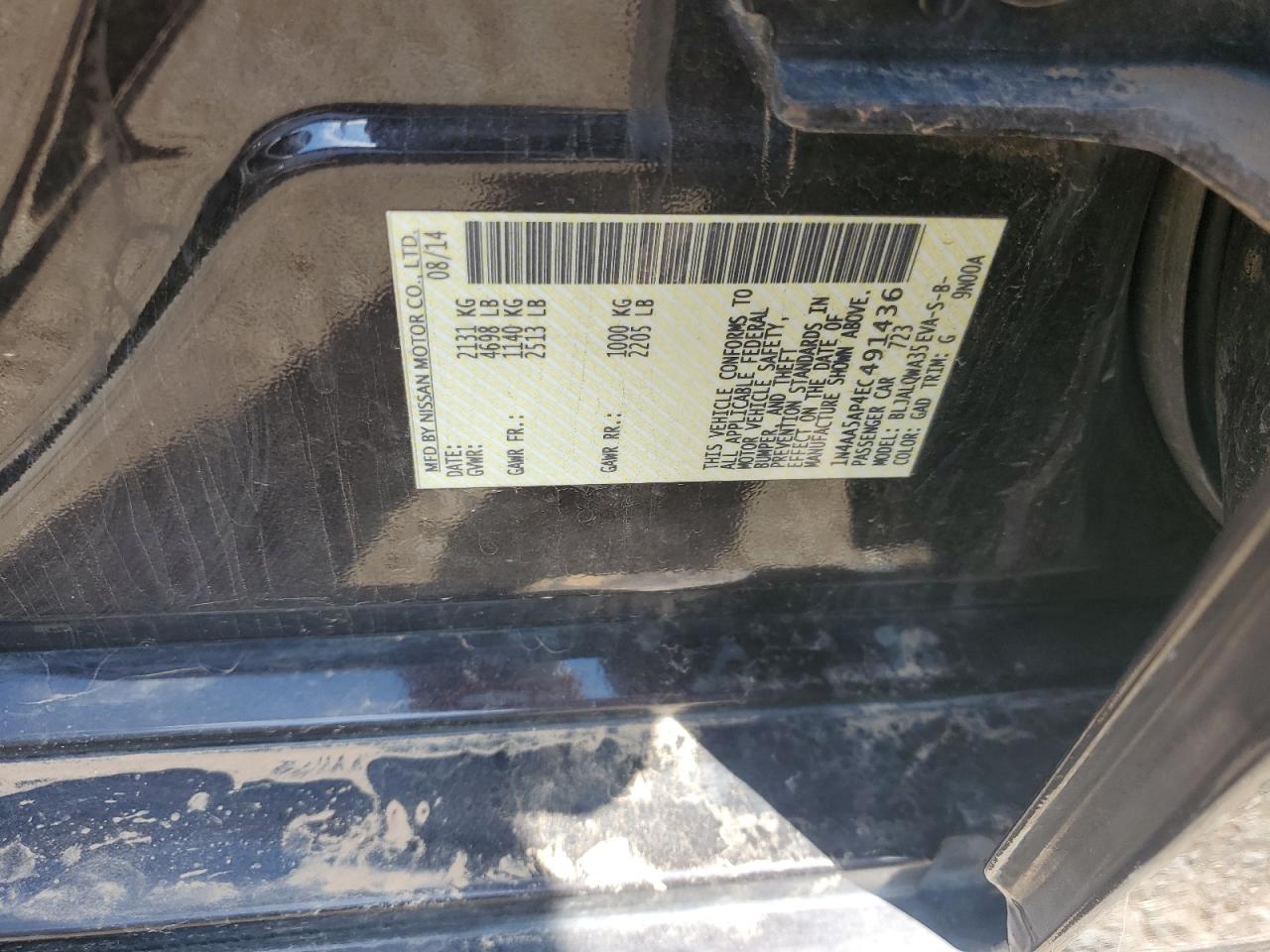 2014 Nissan Maxima S VIN: 1N4AA5AP4EC491436 Lot: 81642115