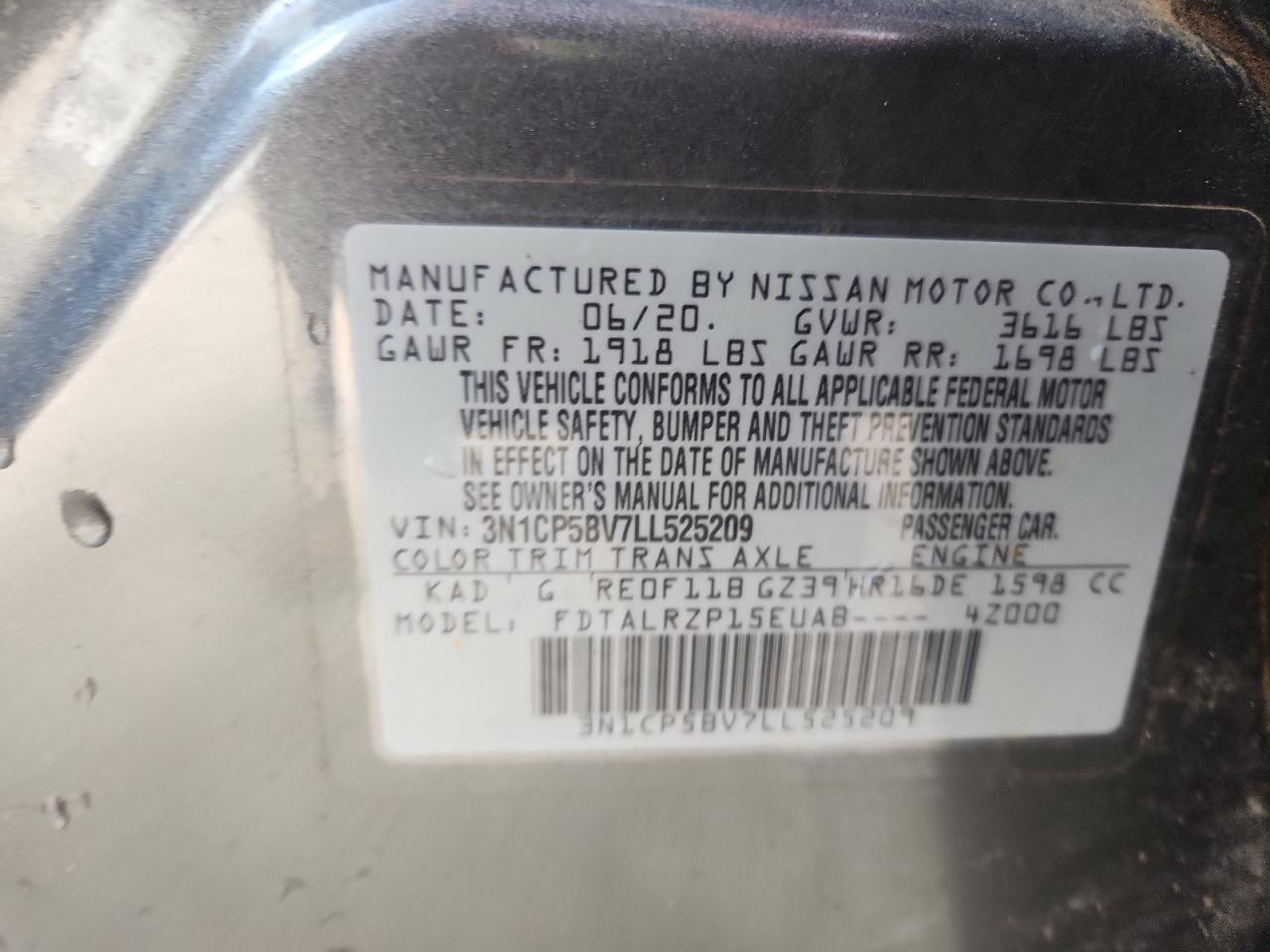 2020 Nissan Kicks S VIN: 3N1CP5BV7LL525209 Lot: 84259605