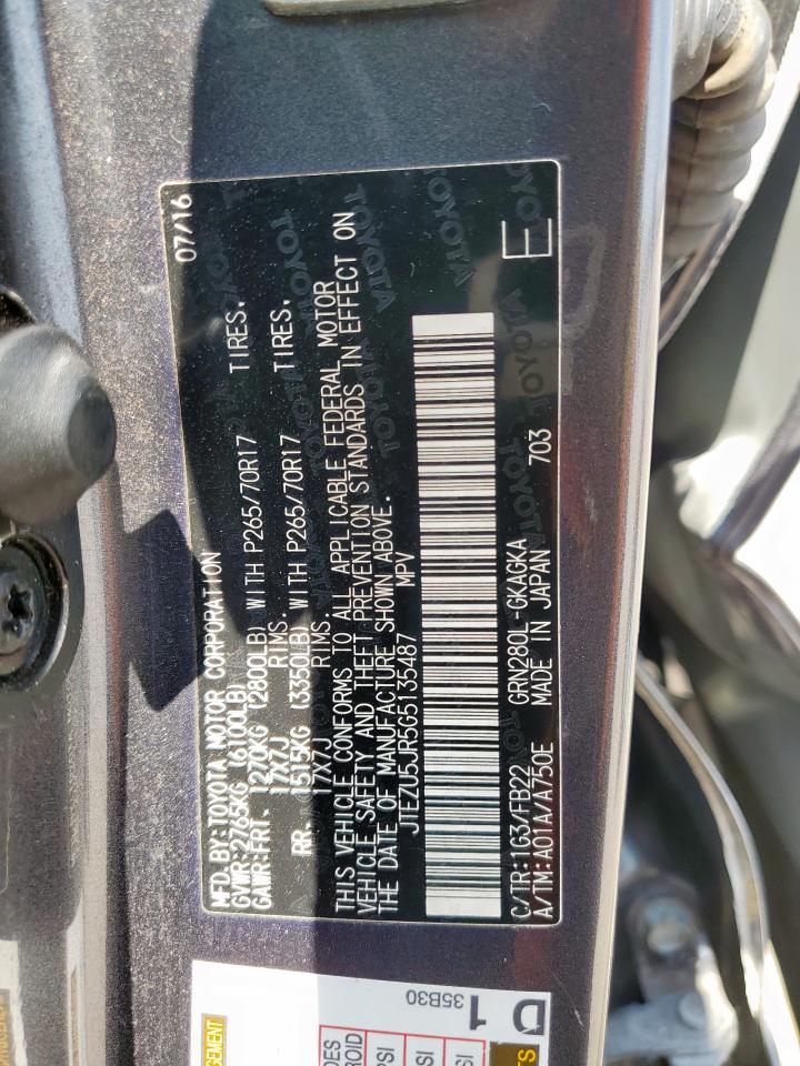 2016 Toyota 4Runner Sr5 VIN: JTEZU5JR5G5135487 Lot: 81164855