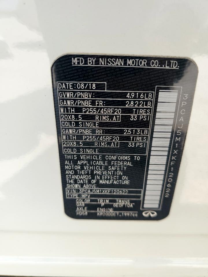 2019 Infiniti Qx50 Essential VIN: 3PCAJ5M1XKF120622 Lot: 71161055