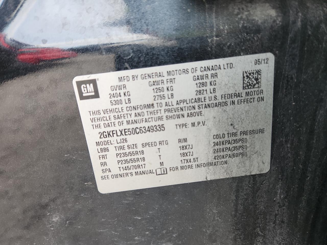 2012 GMC Terrain Slt VIN: 2GKFLXE50C6349335 Lot: 81596175