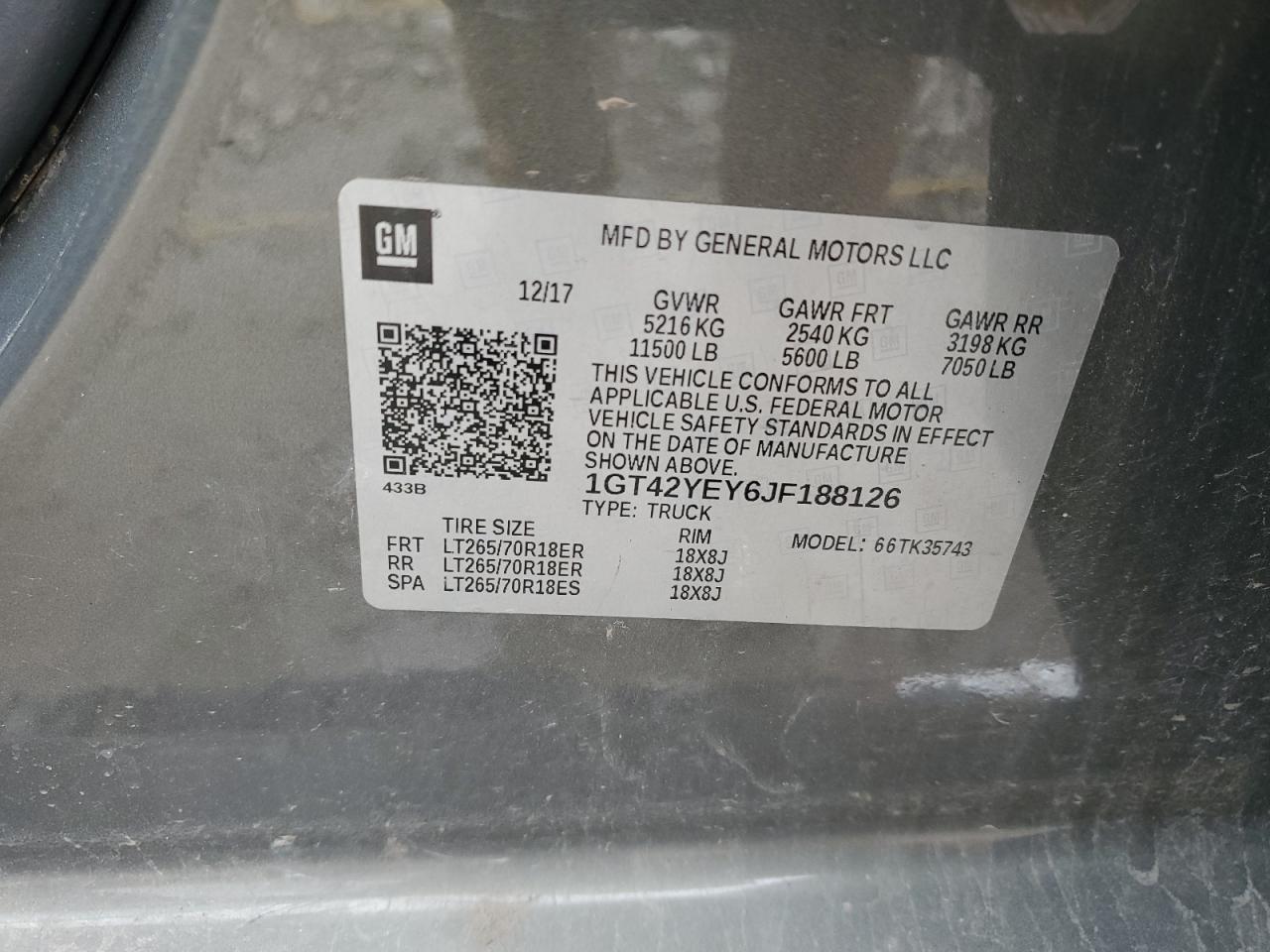 2018 GMC Sierra K3500 Denali VIN: 1GT42YEY6JF188126 Lot: 82098395