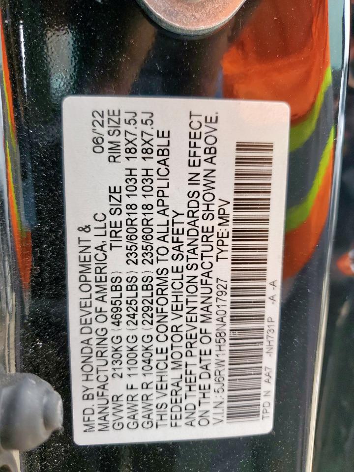 2022 Honda Cr-V Ex VIN: 5J6RW1H58NA017927 Lot: 84762025