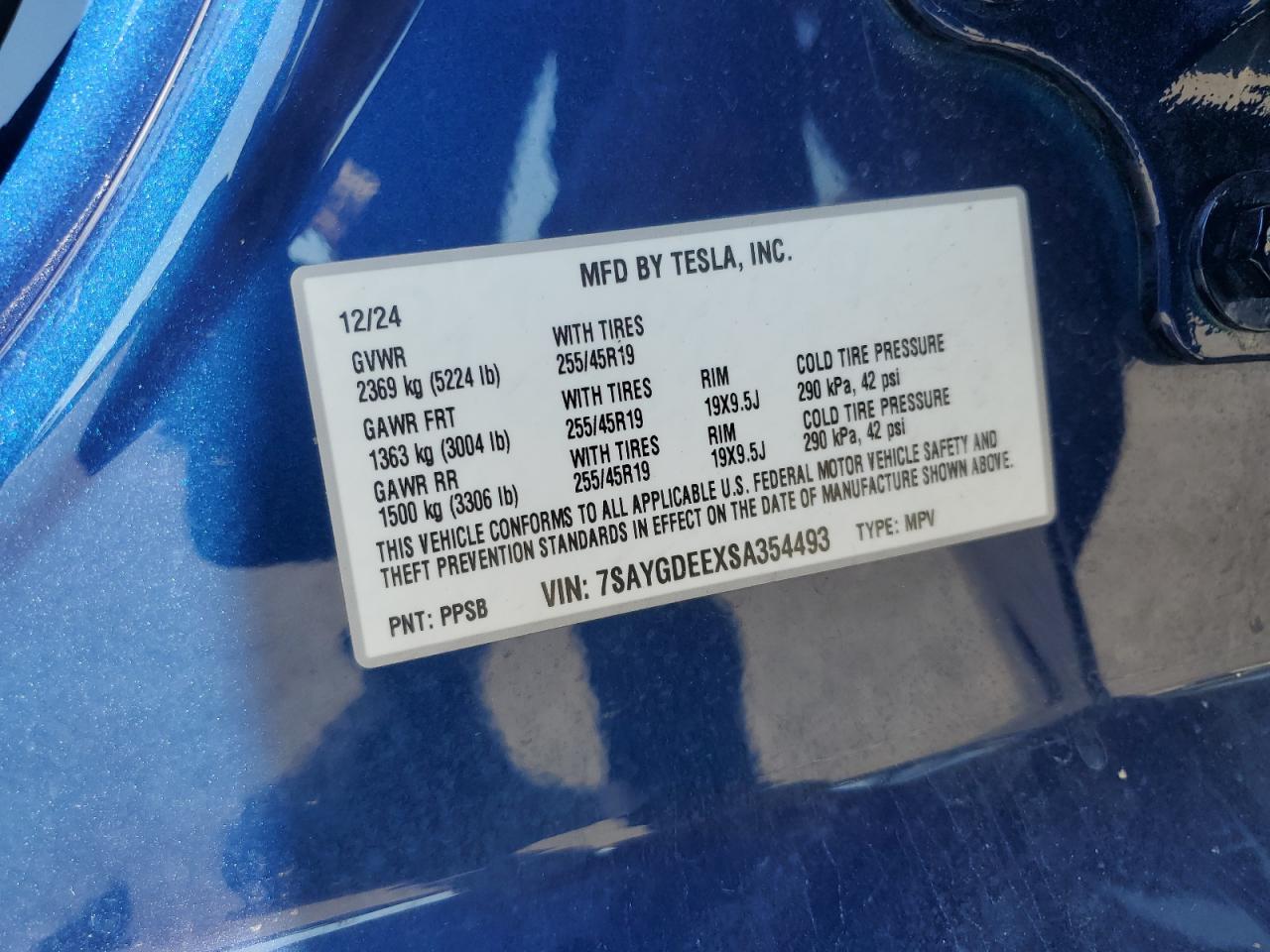 2025 Tesla Model Y VIN: 7SAYGDEEXSA354493 Lot: 72057315