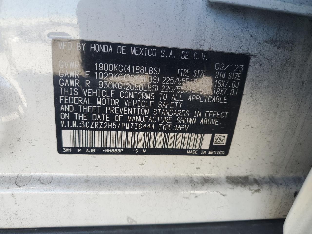 2023 Honda Hr-V Sport VIN: 3CZRZ2H57PM736444 Lot: 81620285