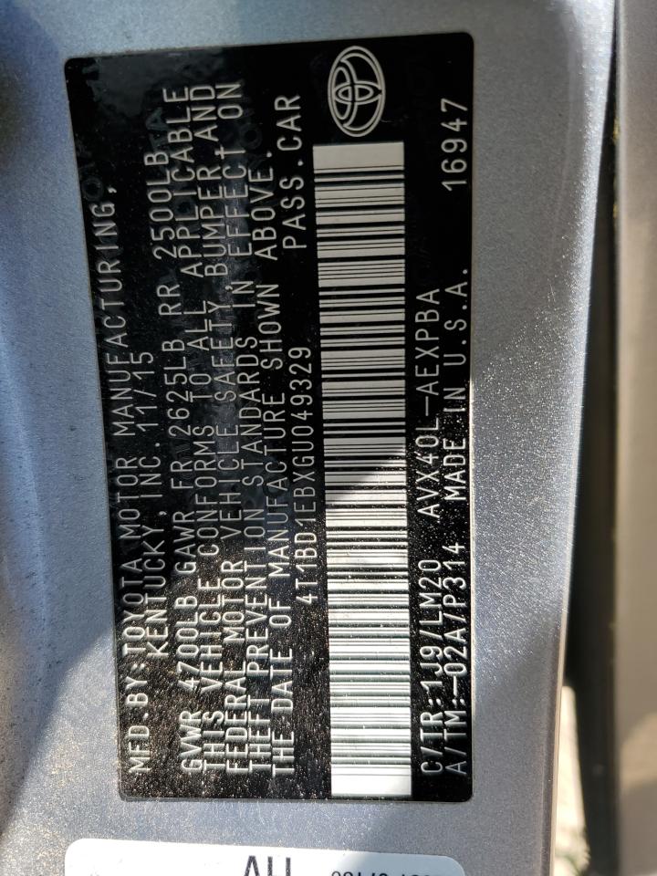 2016 Toyota Avalon Hybrid VIN: 4T1BD1EBXGU049329 Lot: 71092955