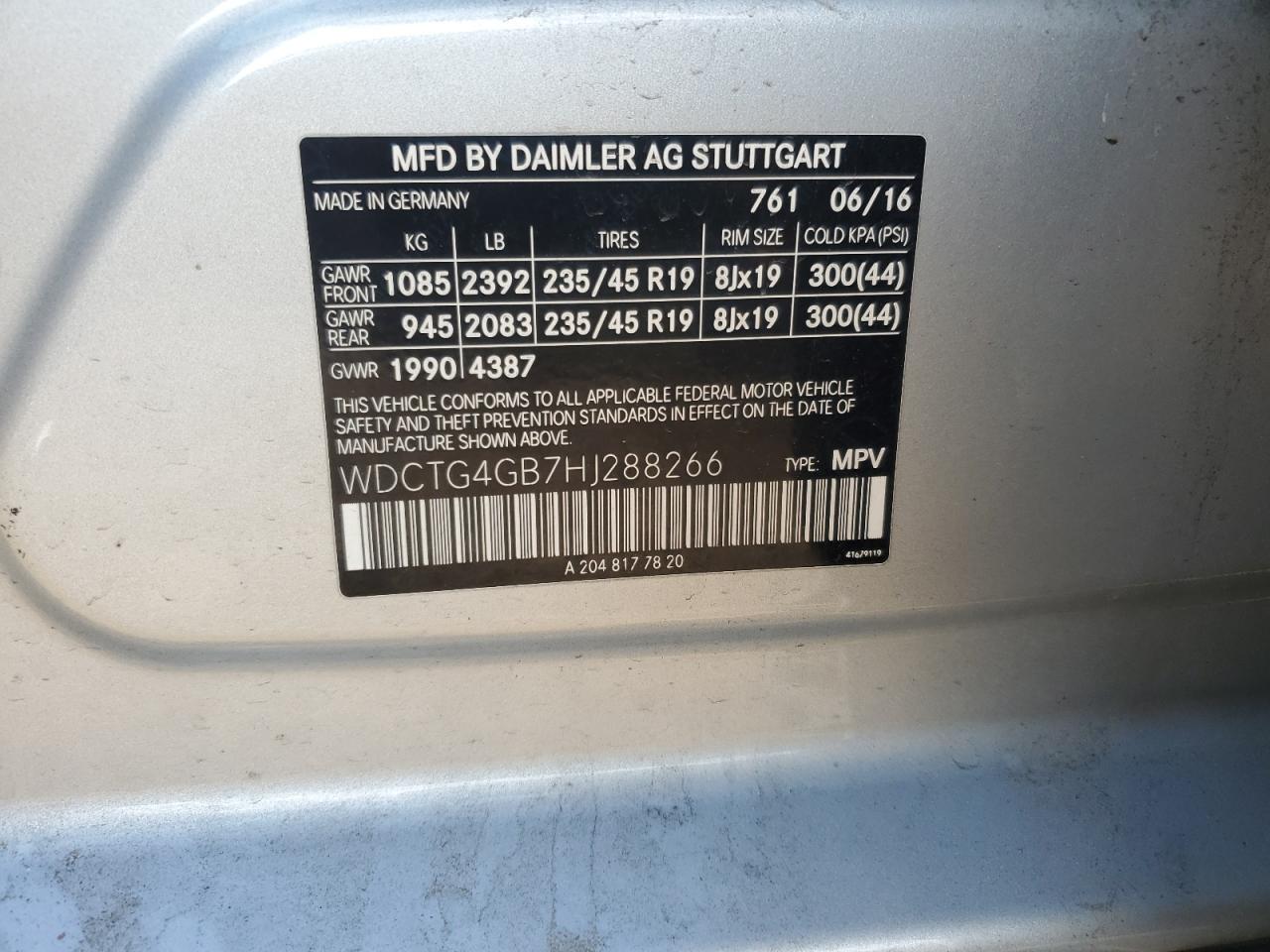 2017 Mercedes-Benz Gla 250 4Matic VIN: WDCTG4GB7HJ288266 Lot: 80743445