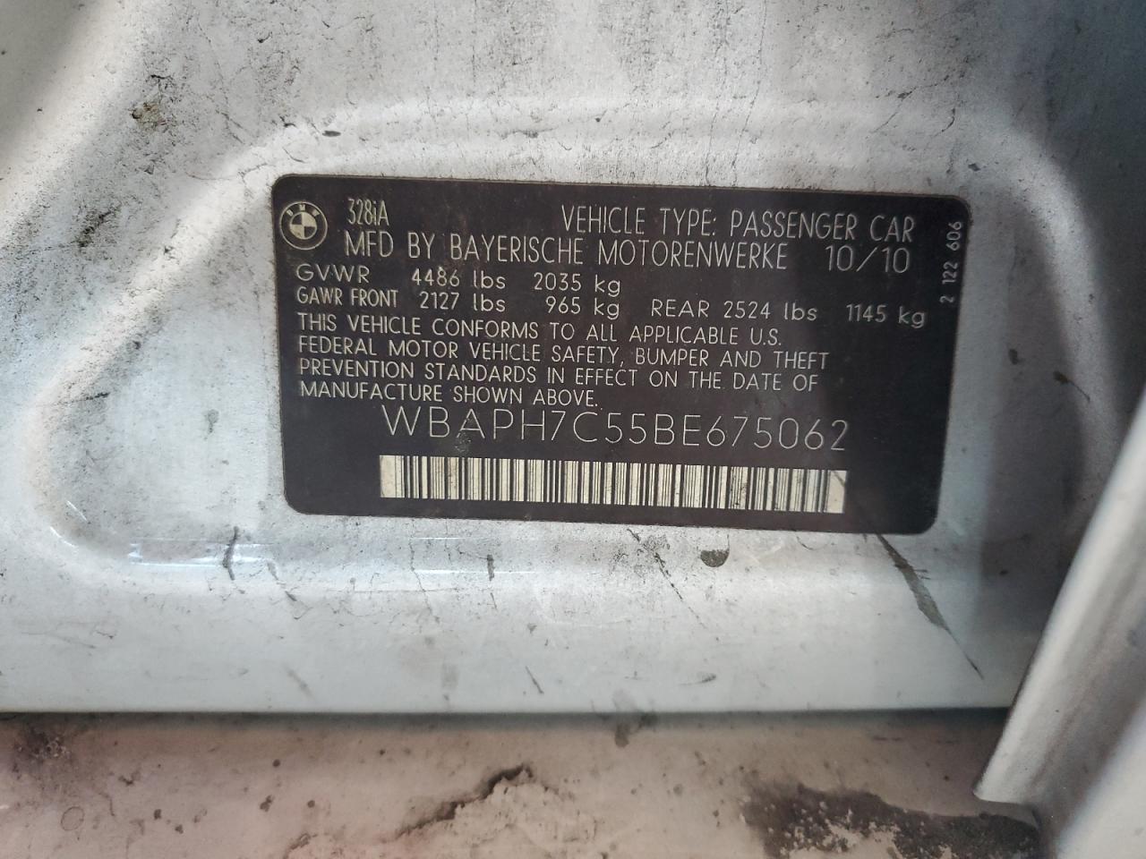 2011 BMW 328 I VIN: WBAPH7C55BE675062 Lot: 72027905