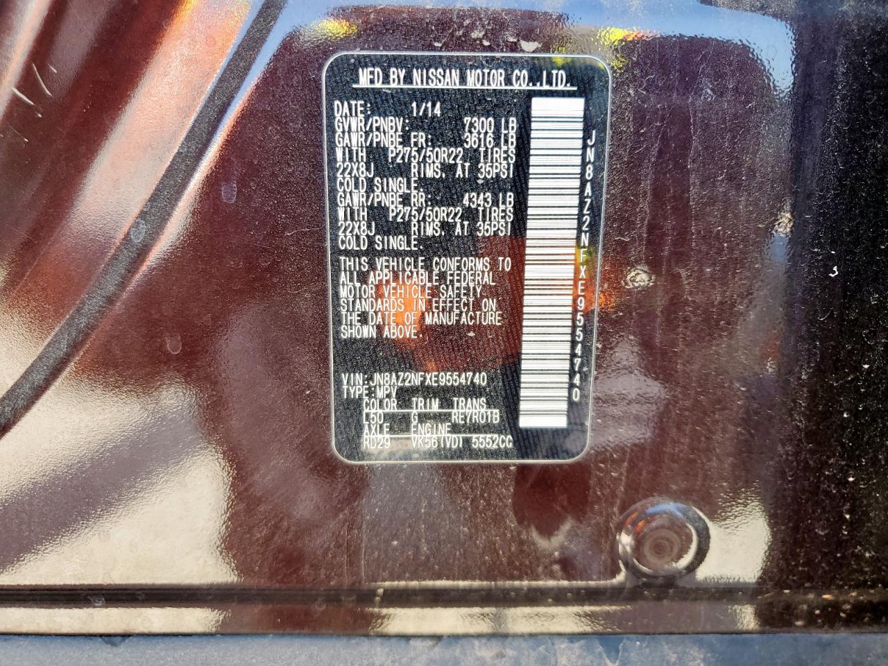 2014 Infiniti Qx80 VIN: JN8AZ2NFXE9554740 Lot: 72015895