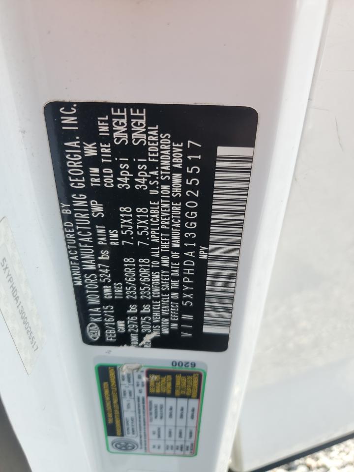 2016 Kia Sorento Ex VIN: 5XYPHDA13GG025517 Lot: 82105855