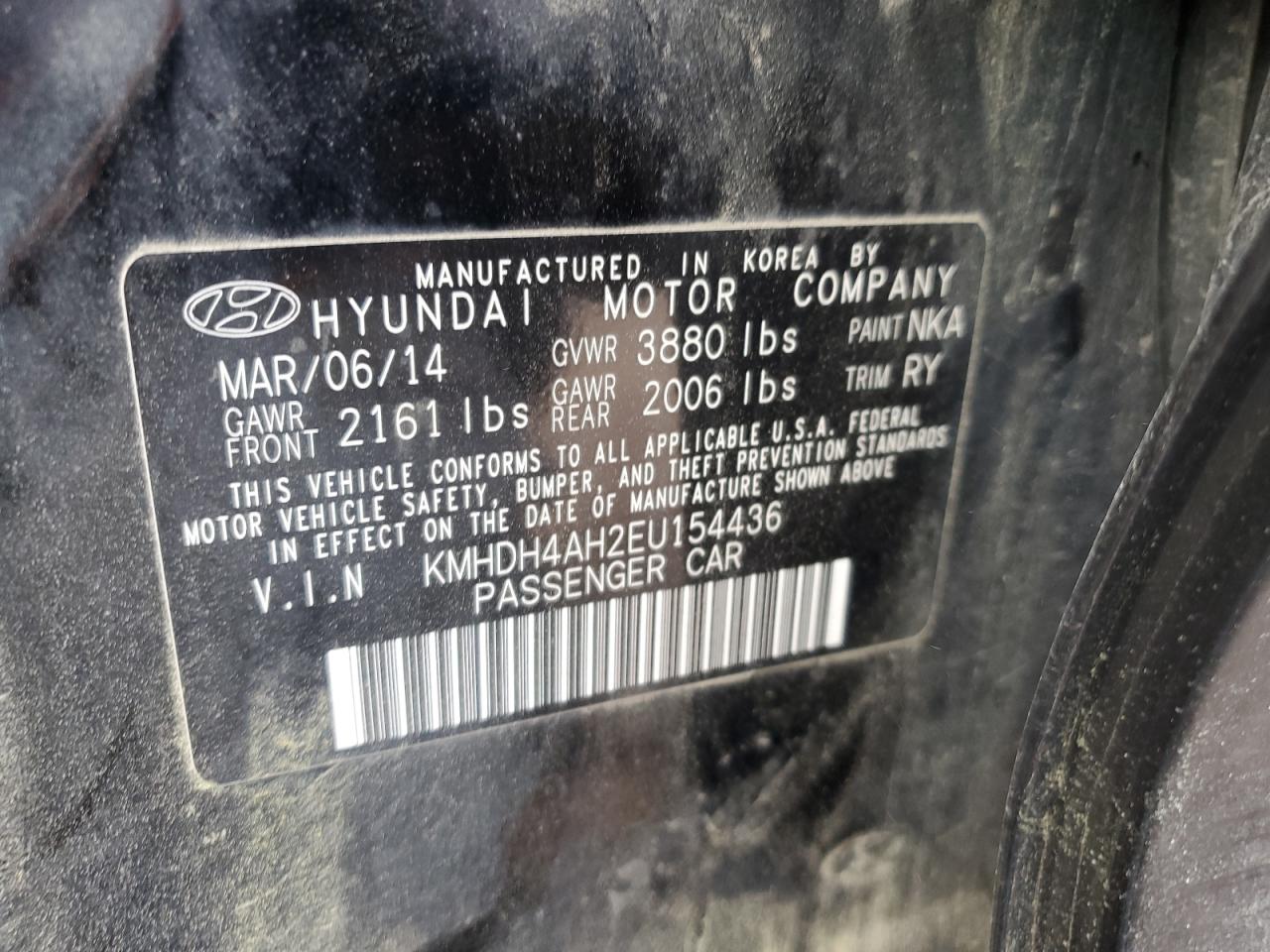 2014 Hyundai Elantra Se VIN: KMHDH4AH2EU154436 Lot: 71697405