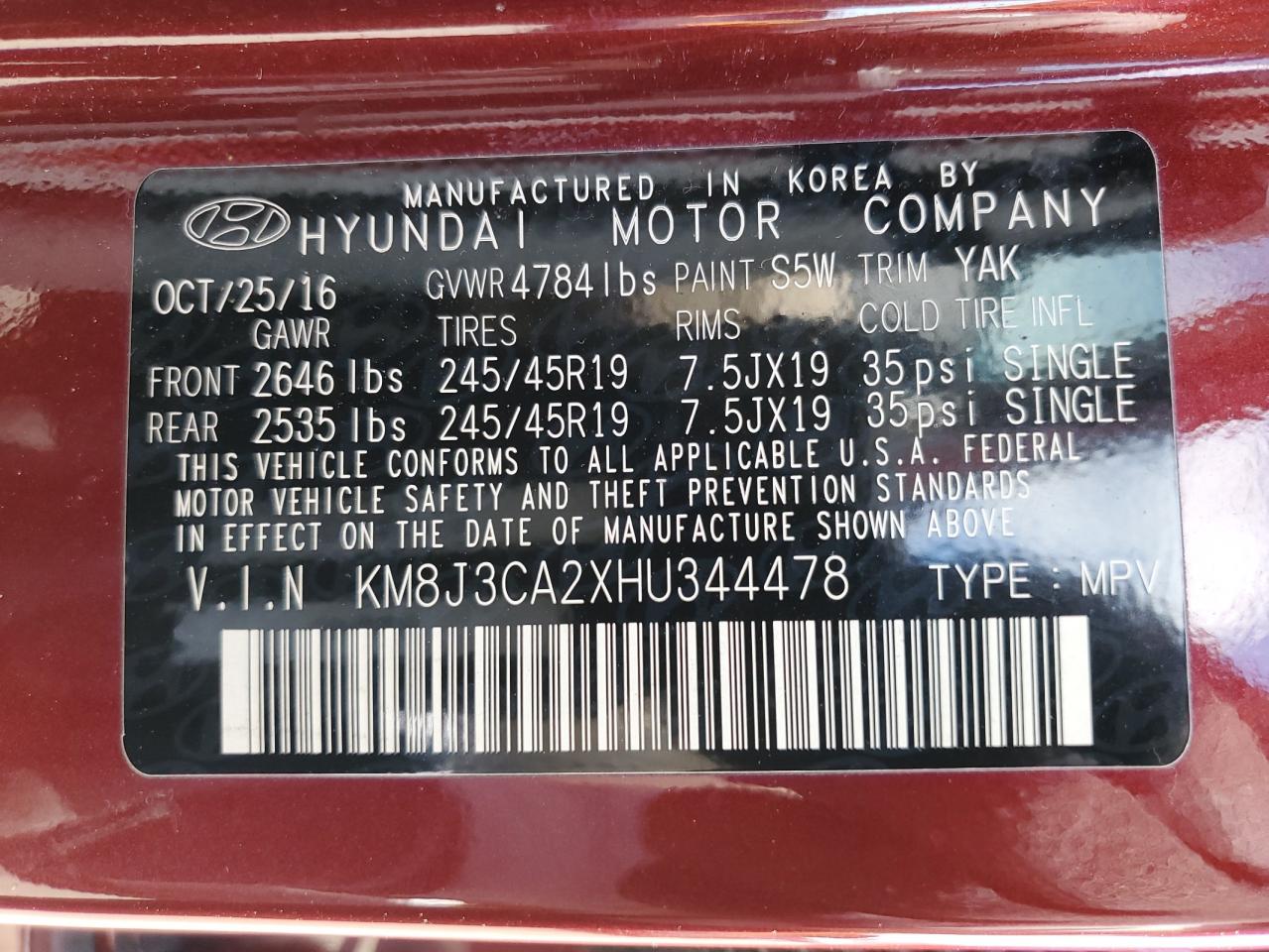 2017 Hyundai Tucson Limited VIN: KM8J3CA2XHU344478 Lot: 71517445